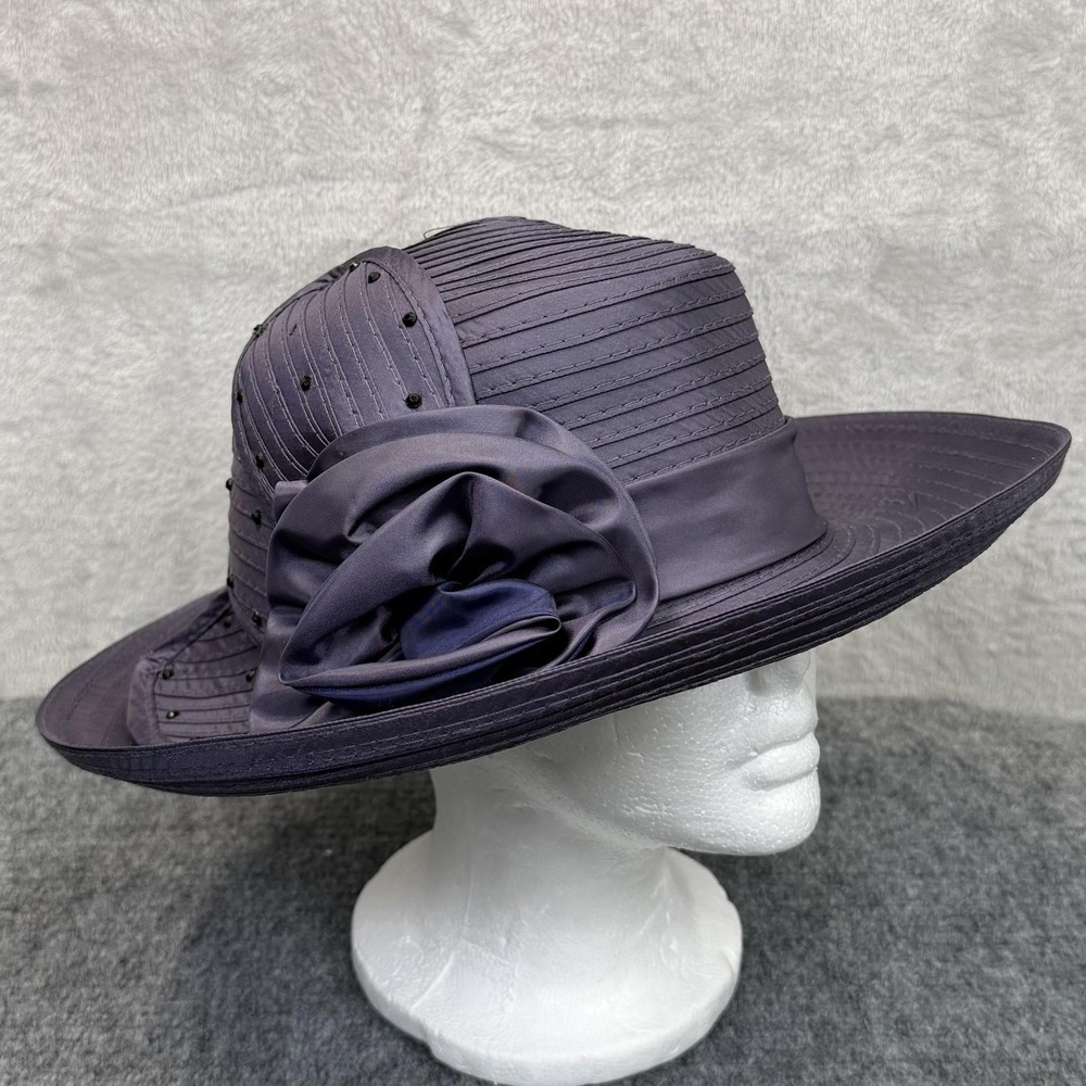 GIOVANNIO NEW YORK Hat Sun Womens Purple Satin Derby Wide Brim Rhinestone Church